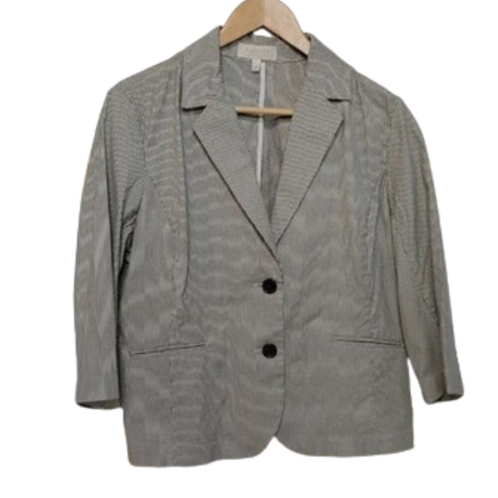 Talbots Black/Gray/White Striped Cotton Blazer - Unlined - Size 16P